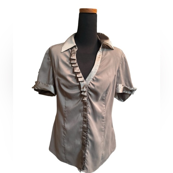 Express Tops - Y2K EXPRESS Satin Trim Ruffle Blouse Women’s Small Flirty Feminine 1990’s EUC